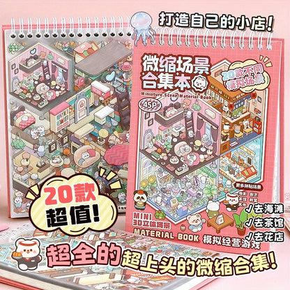 Mr Paper 45Pcs Scenes Cartoon Landscape Sticker Book Forest Village DIY 3D Sticker Cabin Scene Pocket Birthday Gift For Plann