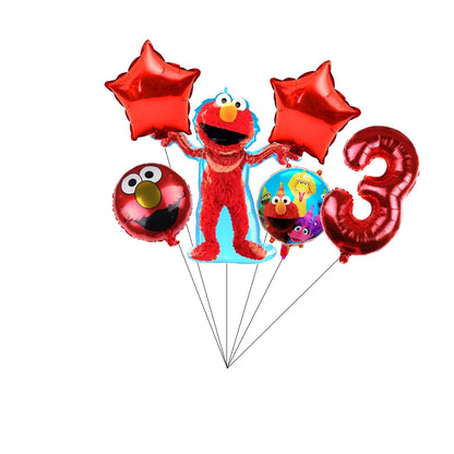 Cartoon Sesames Street Birthday Party Decor Elmo and Friends Theme Tablecloth Plate Balloon Set Cake Decor Baby Shower - 1Set