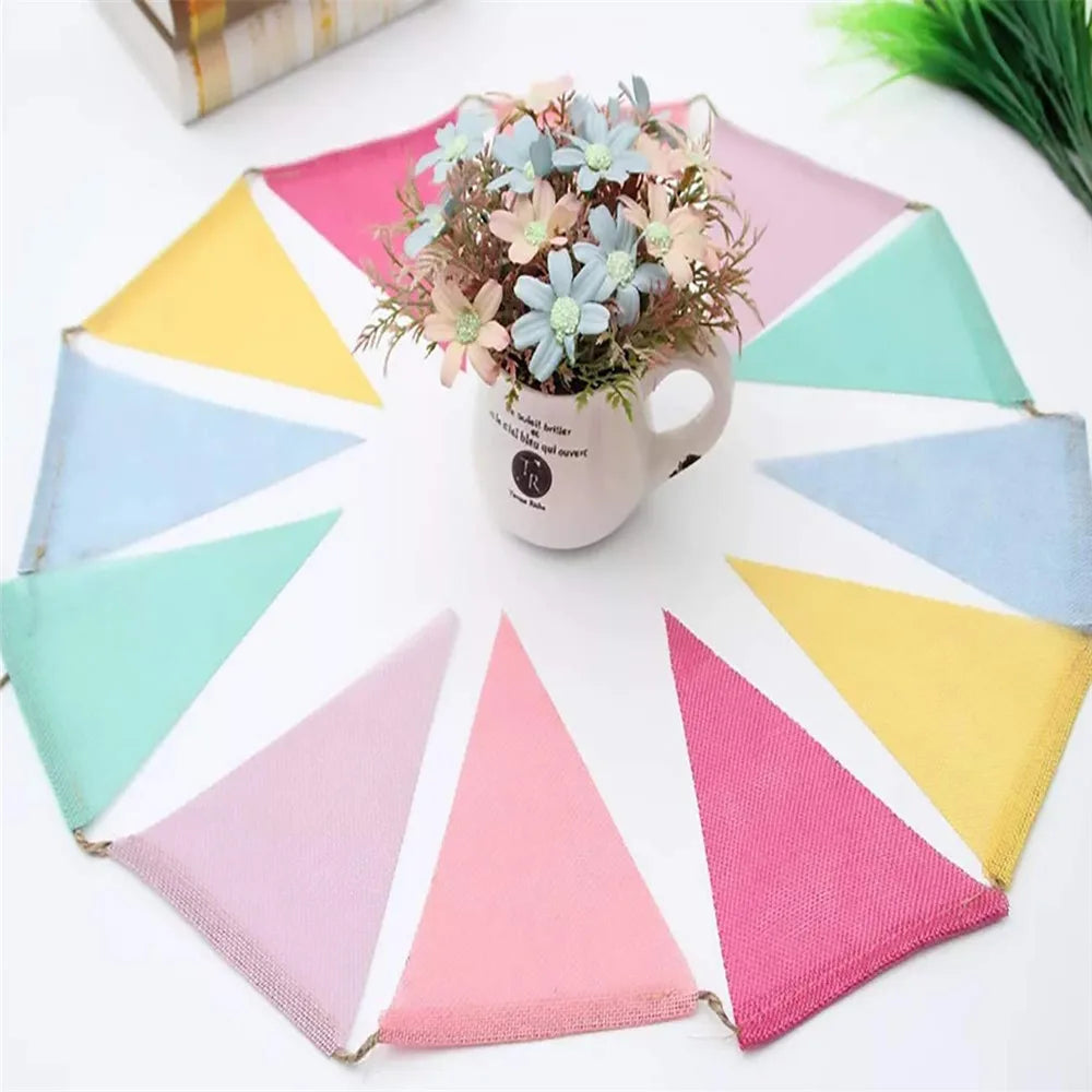 4M Colorful Jute Linen Flags Pennant Birthday Bunting Banners Wall Hanging Wedding Hanging Banner Party Garland for Home Deco