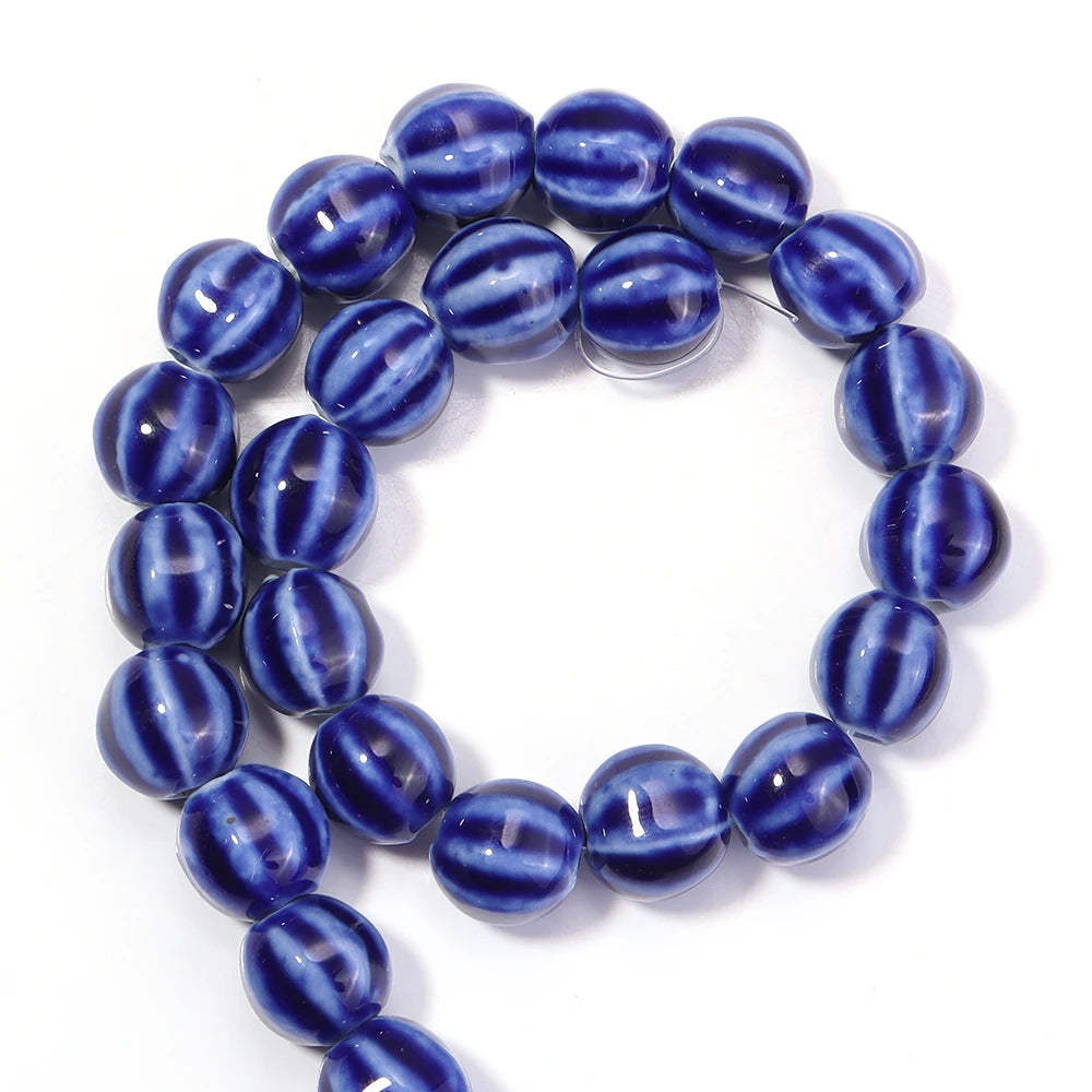 1 Strand Pumpkin Shape Stripe Ceramics Beads Colorful Floral Glaze Beads for Jewelry Making DIY Loose Spacer Beads Accessorie