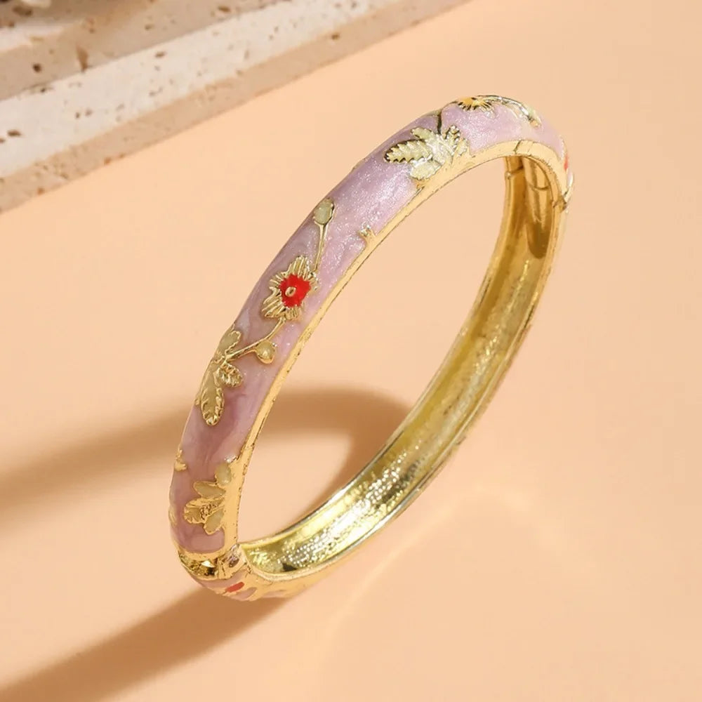 Traditional Vintage Cloisonne Bangle Chinese Classic Hollow Out Flower Bangle Vintage Ethnic Women's Hand Bracelet Jewelry Gi