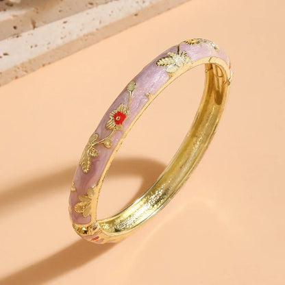 Traditional Vintage Cloisonne Bangle Chinese Classic Hollow Out Flower Bangle Vintage Ethnic Women's Hand Bracelet Jewelry Gi