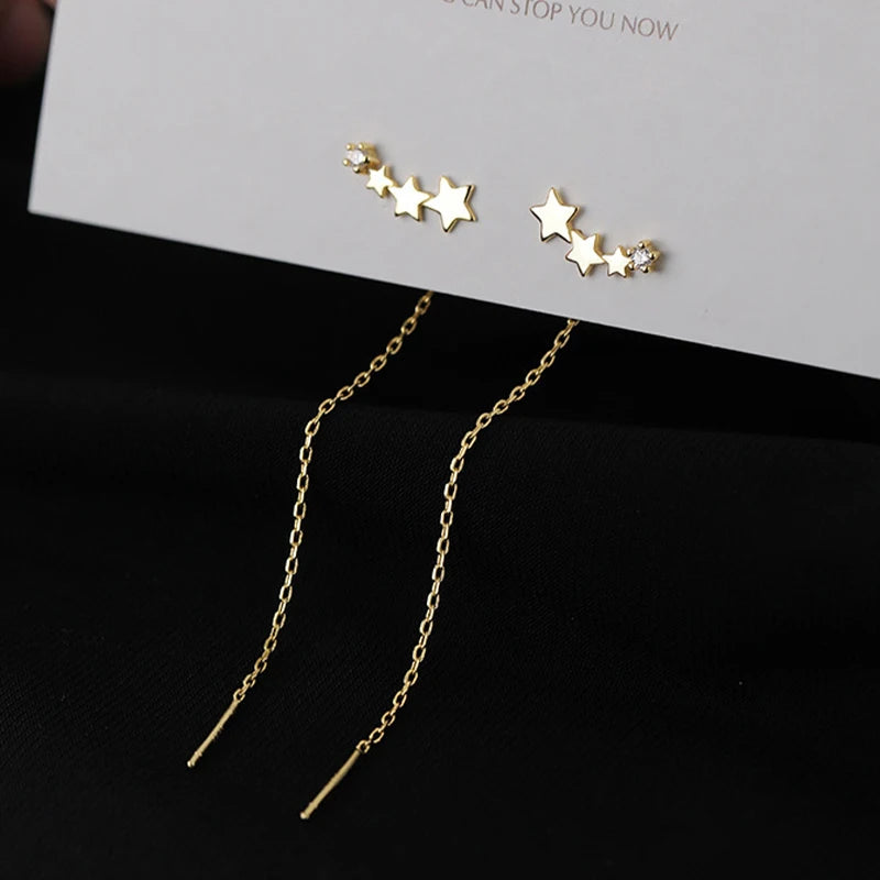 Trendy Long Wire Tassel Thread Chain Climb Star Heart Beads Pendants Drop Earrings women's Straight Hanging Earings Jewelry -