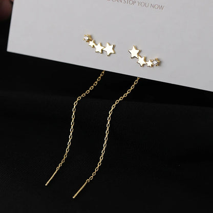 Trendy Long Wire Tassel Thread Chain Climb Star Heart Beads Pendants Drop Earrings women's Straight Hanging Earings Jewelry