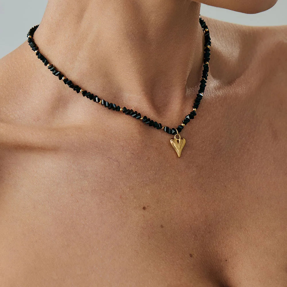 New Irregular Choker Vintage Tassels Zircon Heart Pendant Necklace For Women Female White Imitation Pearl Chain Valentine's G