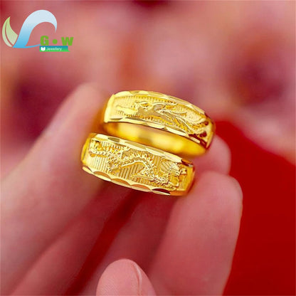 Fancy Gold Carve Dragon Phoenix Couple Adjustable Open Rings Stone Lucky Charm Band Classic Elegant Fashion Jewelry Gift Wedd