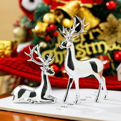 2 Pcs Christmas Reindeer Decor Resin Standing Sitting Deer Figurine Reindeer Christmas Decoration for Home Indoor Xmas Holida