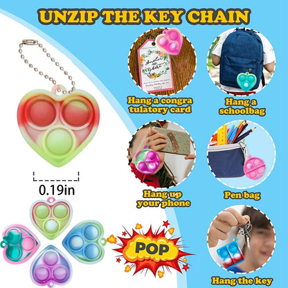 10-50pcs Mini Pop Keychain Toddler Sensory Fidget Toys Bulk Classroom Prizes Kids Birthday Party Favors Wedding Gift for Gues