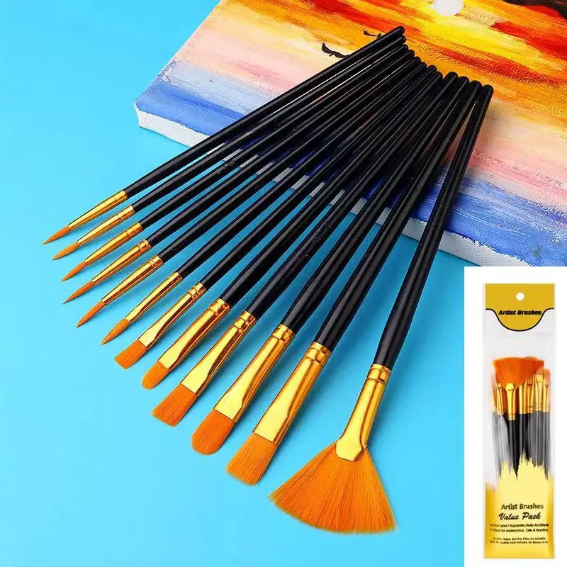 22/12/10 pcs Brush Set Plastic brush for acrylic, watercolor, oil painting for canvas, fabric and paper crafts painting suppl