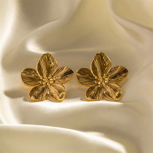 Vintage Gold Color Flower Stud Earrings for Women Simple Geometric Statement Earrings Party Gifts сережки женск
