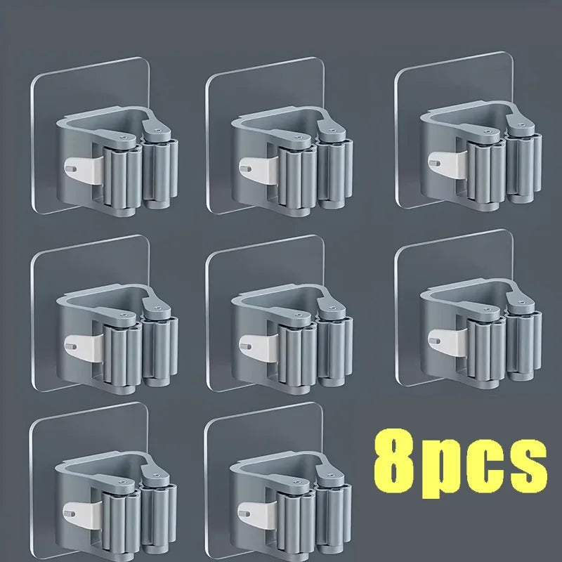 Home Storage Rack Wall Hanging Shelf Bathroom Shower Holder Storage Traceless Hook Mop Organizer Waterproof Broom Hanger - 8p