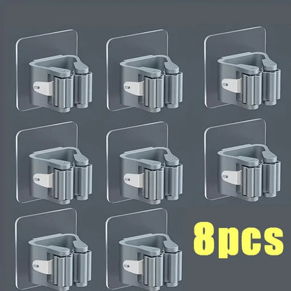Home Storage Rack Wall Hanging Shelf Bathroom Shower Holder Storage Traceless Hook Mop Organizer Waterproof Broom Hanger - 8p