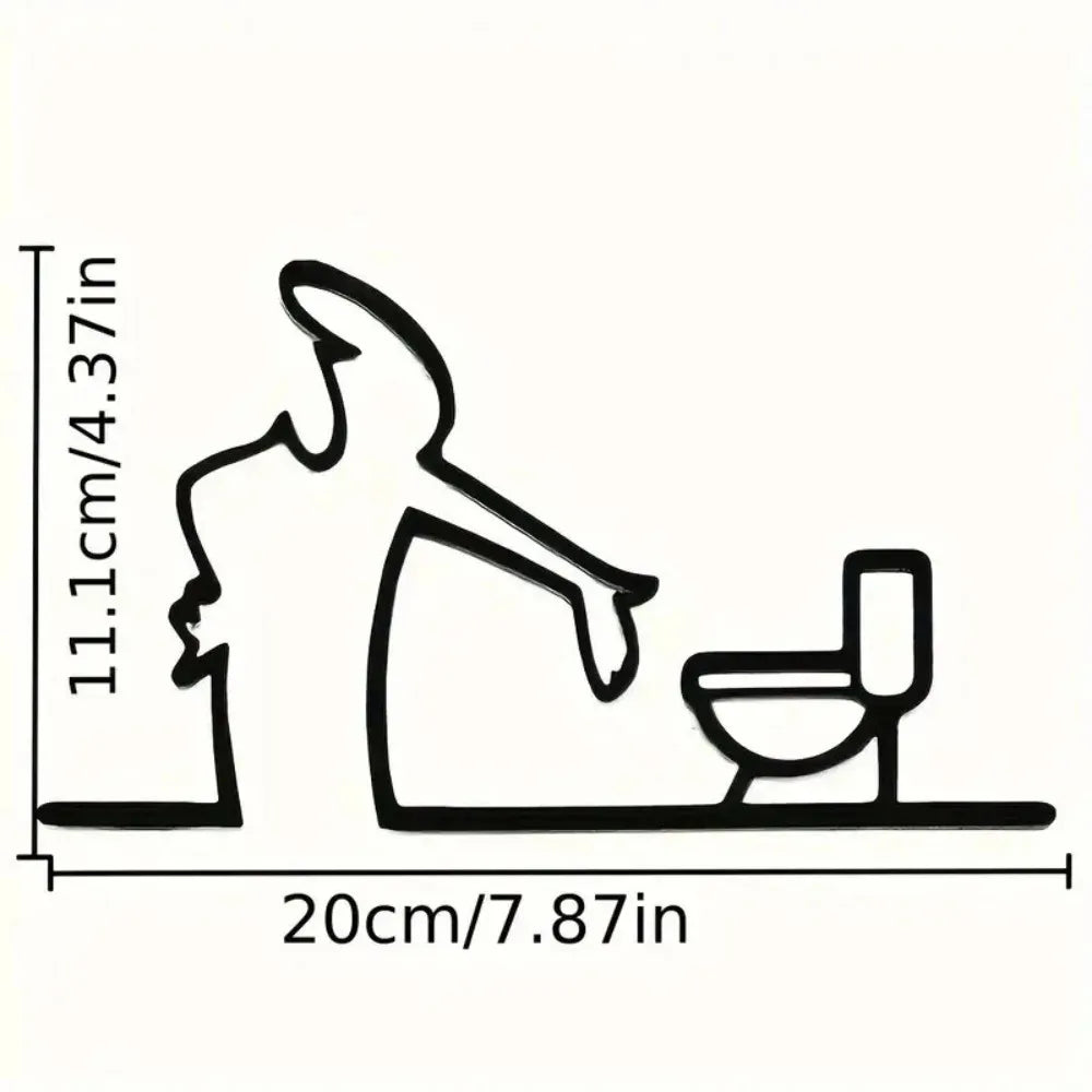 New Modern Metal Wall Decor Bathroom Living Room Sign 2D Flat Black Frame Wall Art Self Adhesive WC Toilet Iron Art Corner De