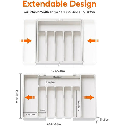 UpgradedAdjustable Cutlery Drawer Organizer Plastic Divided Storage Tray Space Saving Holder for Kitchen Knives Spoons Tablew