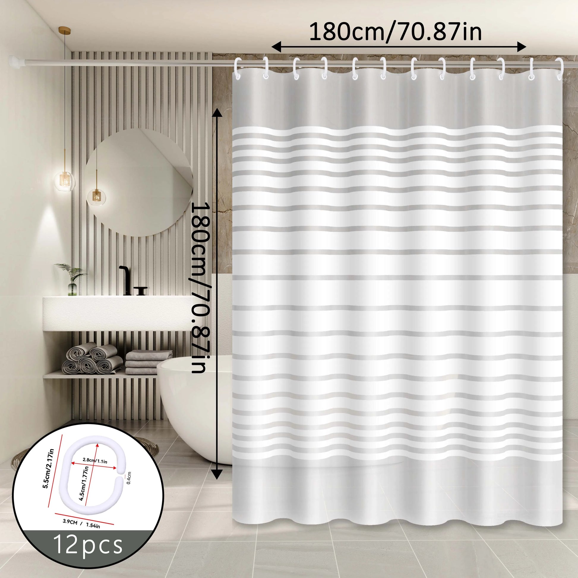 White Striped Minimalist Style Shower Curtain, Simple Style Partition Curtain for Bathroom