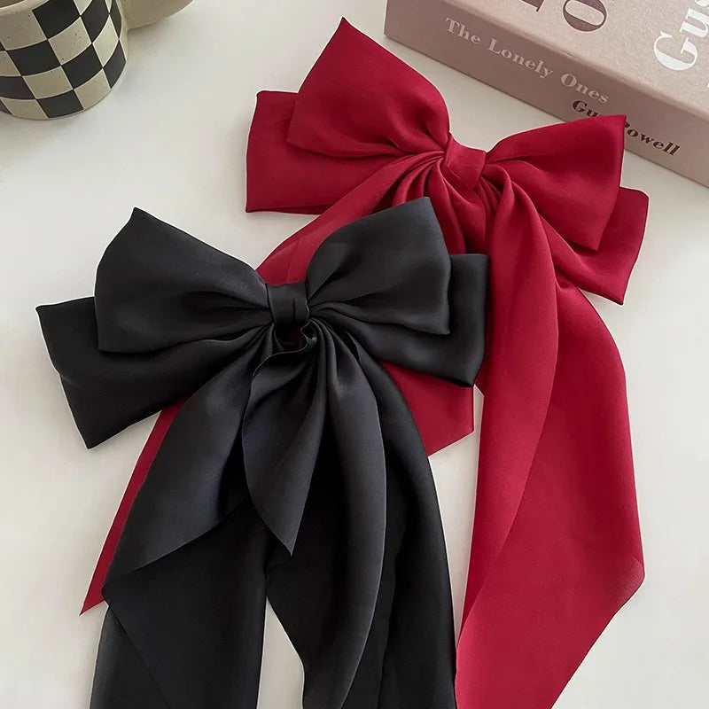 Solid Color Bow Ribbon Hair Clip New Women Large Bowknot Barrettes Women Ponytail Clip Headband Girls Hair Accessories Gift -