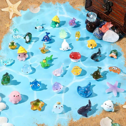 Mini Ocean Resin Animals Tiny Sea Animals Figurines Marine Miniature Decorations for DIY Fish Tank Potted Micro Garden Landsc