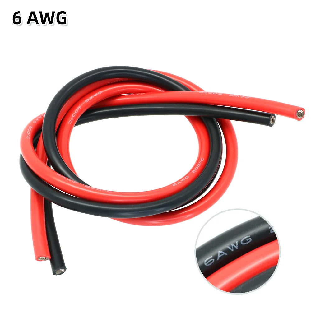 2 Meter Silicon Wire 8 10 12 14 16 18 20 22AWG Heatproof Soft Silicone Silica Gel Wire Cable (1Meter Red+1Meter Black) ) - 6A