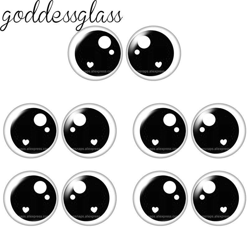 Glass Cartoon Doll Round Eyes Heart Pupil Lovely 10pcs 12mm/18mm/20mm/25mm Round Cabochon Flat Back Making Findings Jewelry -