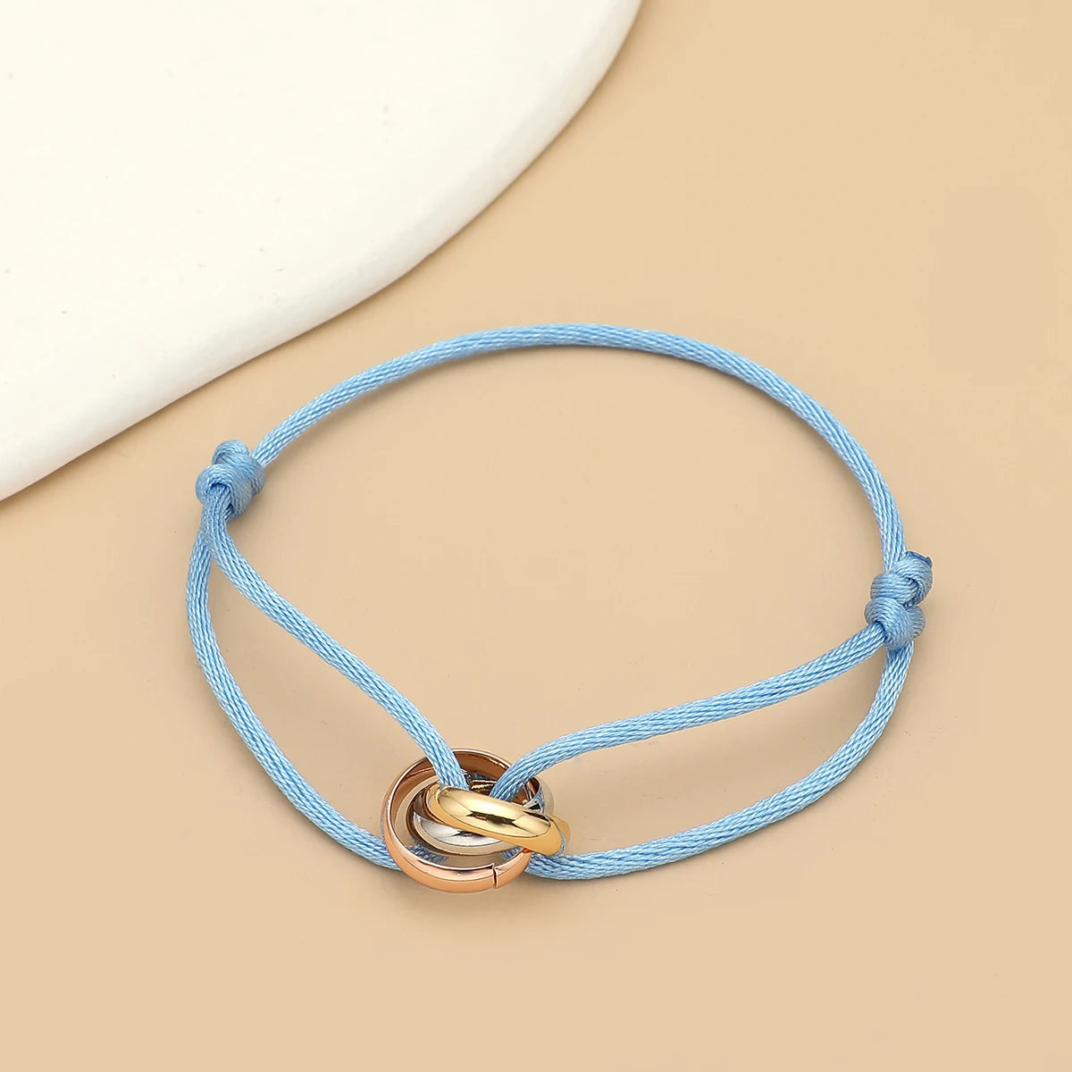 Simple Fashion Unisex Bracelet 3 Metal Round Circle Accessory Adjustable Men's Rope Bracelet for Women Jewelry Gifts - Bright