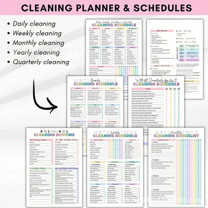 ADHD Cleaning Planner Bundle – Includes Home Cleaning Schedule, Weekly, Monthly, Year-Round Cleanliness Tips, Family Chore Ch