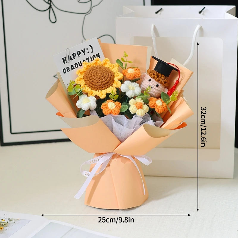 Graduation Bouquet Artificial Crochet Bouquets Hand-woven Flower Bouquet Gifts Teacher's Day Graduation Gift Flowers