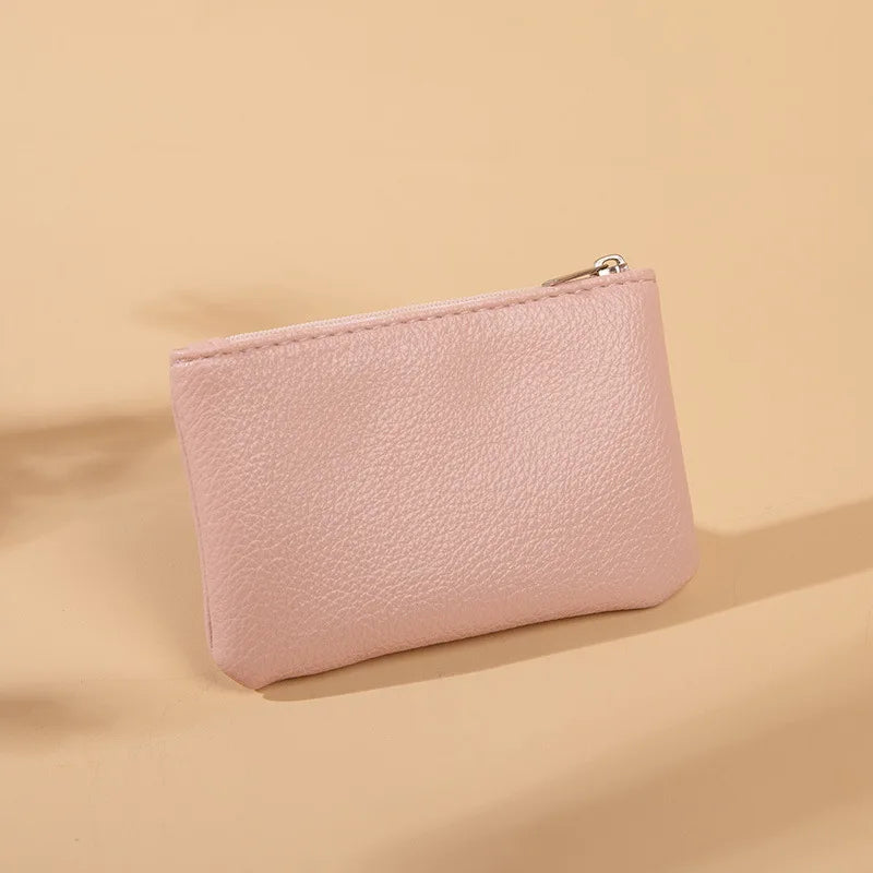 Women PU Leather Coin Purse Retro Litchi Pattern Zipper Pouch Mini Change Purses Unisex Solid Wallets Card Holder Storage Bag
