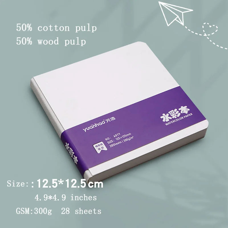Watercolor paper painting book thick paper GSM300g square portable pocket book sketch 50% cotton pulp watercolor drawing book
