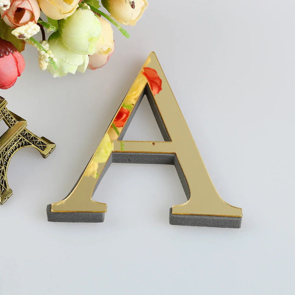 20cm Acrylic Mirror English Letters Wall Stickers Birthday Festival Party Wedding Home Decor Self-adhesive Alphabet Art Mural