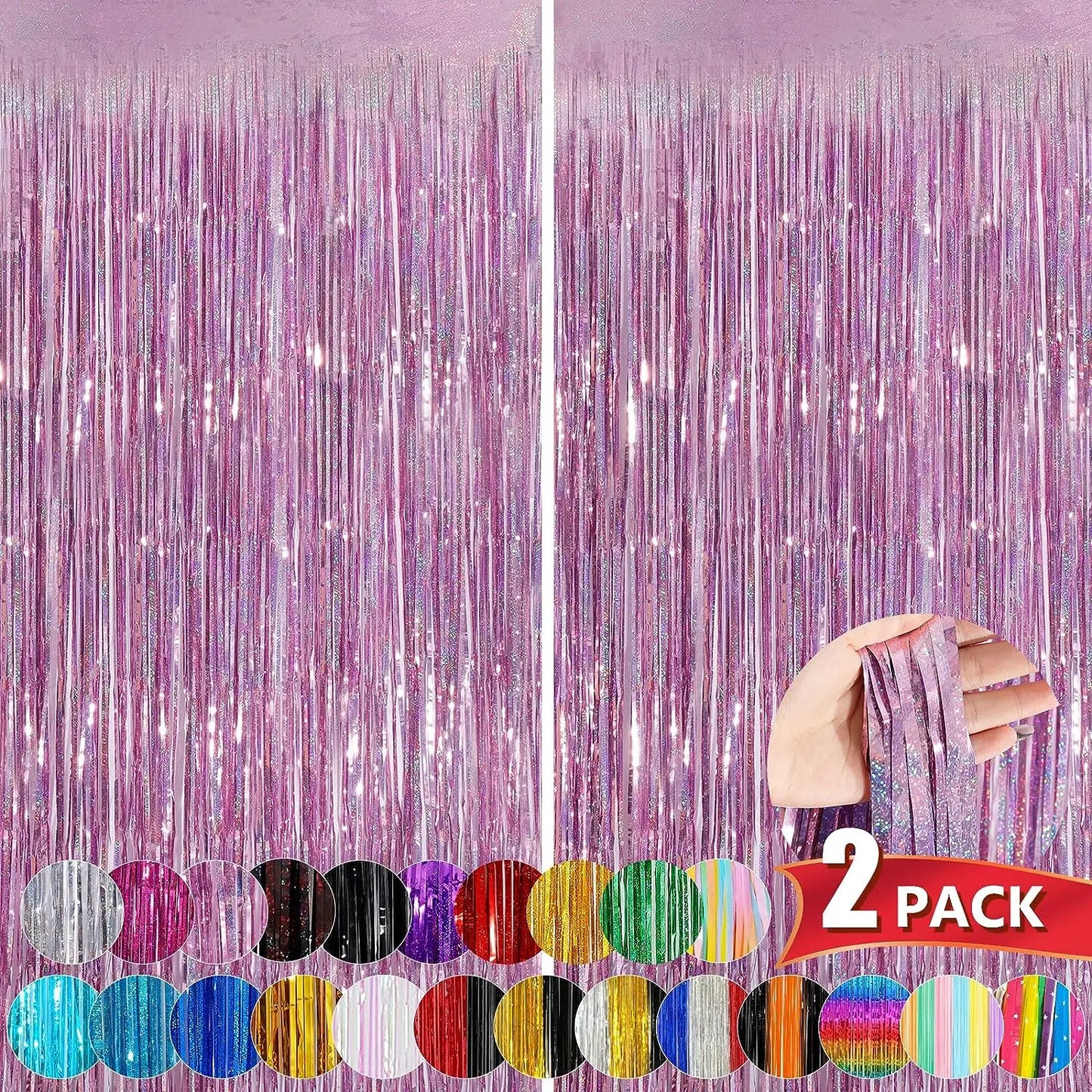 Metallic Tinsel Foil Fringe Curtains Photo Backdrop Glitter Streamers Foil Fringe Backdrop Curtain for Xmas Wedding Backgroun