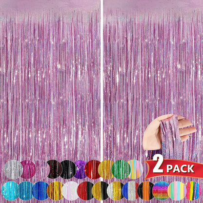 Metallic Tinsel Foil Fringe Curtains Photo Backdrop Glitter Streamers Foil Fringe Backdrop Curtain for Xmas Wedding Backgroun