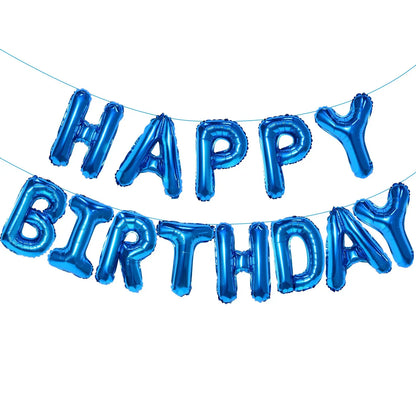 Gold Blue Happy Birthday Balloon 16Inch Foil Letters Birthday Sign Banner Bunting for Girls Boys Kids Adults Birthday Decorat