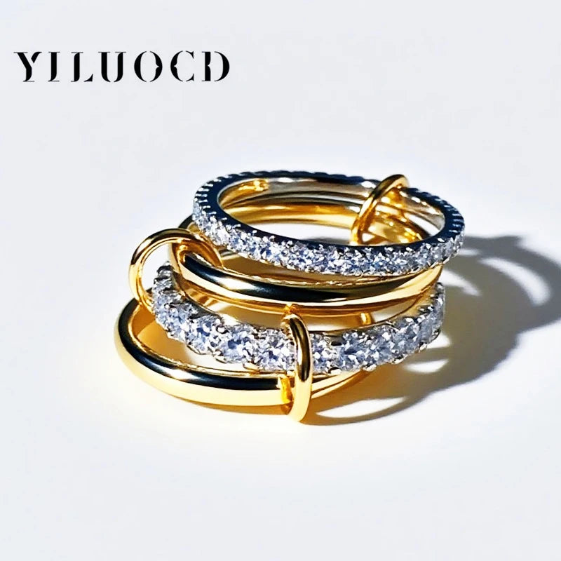 New Stainless Steel Cubic Zirconia Stackable Rings for Women 18k GoldPlating Multi-Link Connected Statement Ring Stack Jewelr