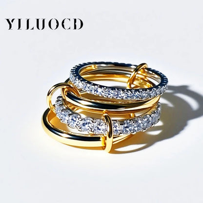 New Stainless Steel Cubic Zirconia Stackable Rings for Women 18k GoldPlating Multi-Link Connected Statement Ring Stack Jewelr
