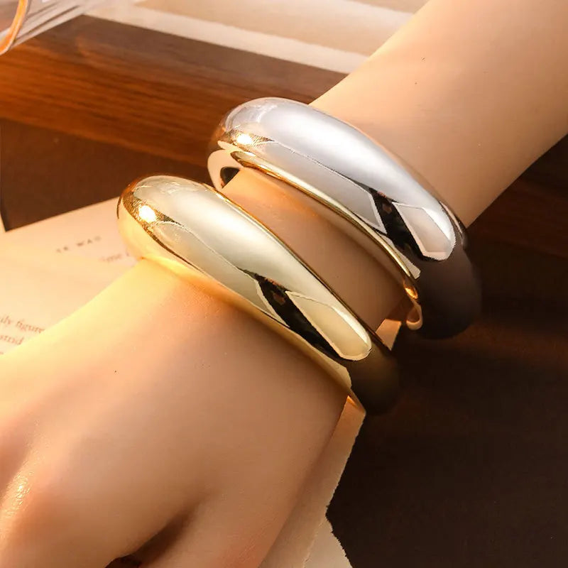 Trendy Big Cuff Bangles Bracelets Women Vintage Statement Plastic Geometric Open Bangle Hip Hop Punk Gold Silver Color Jewelr