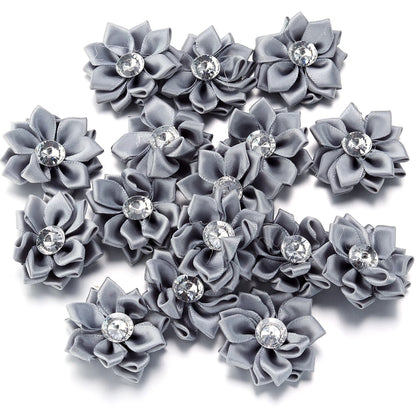 20pcs/lot 40mm Mini Inlaid Rhinestones Small Handmade DIY Satin Ribbon Flowers Head Decorate Clothing Supplies Accessories - 