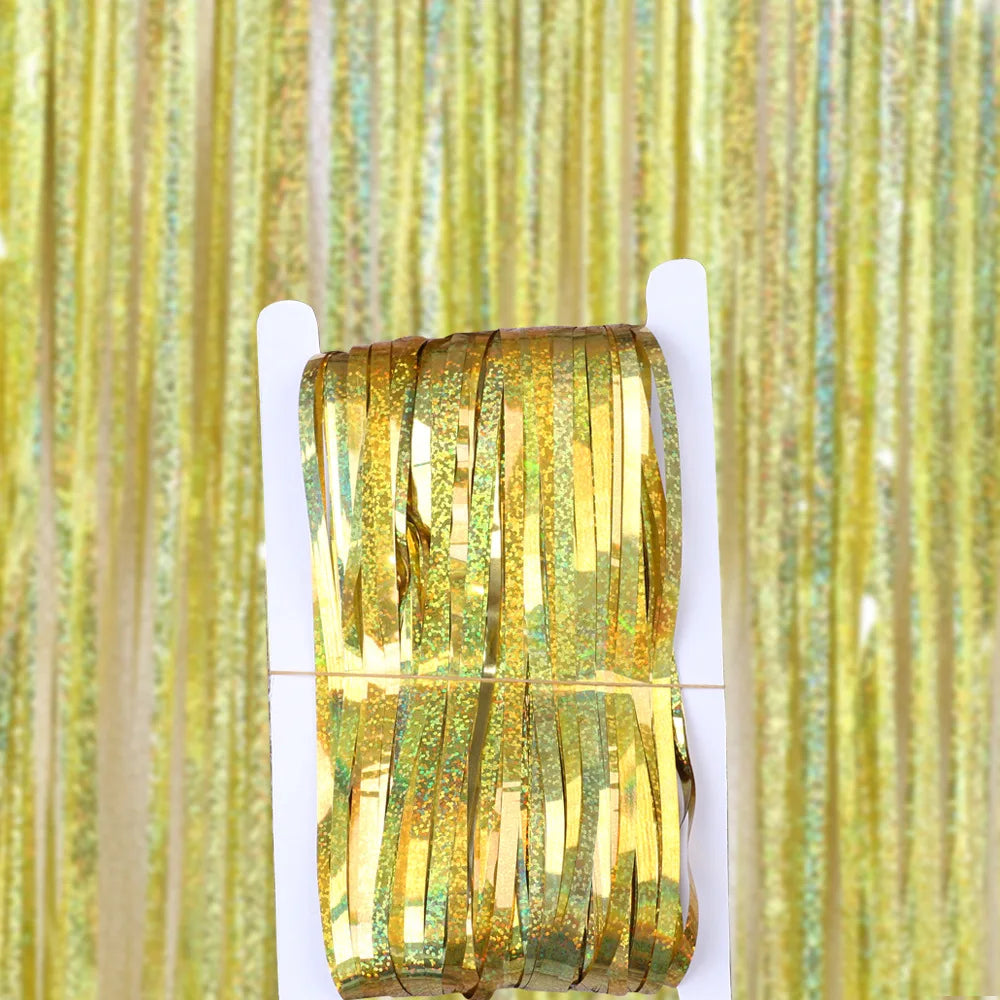 Metallic Tinsel Foil Fringe Curtains Photo Backdrop Glitter Streamers Foil Fringe Backdrop Curtain for Xmas Wedding Backgroun