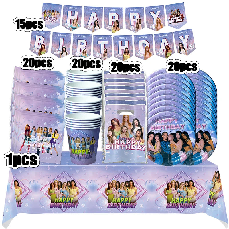 New Katseye Birthday Decoration Superstar Party Favors Stickers Poster Balloons Backdrop Banner Cake Decoration Baby Showe Gi