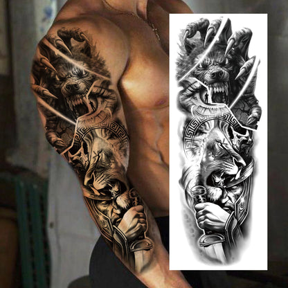 1 Sheets Wolf Lion Tiger Maori Temporary Tattoos For Men Women Adults Full Sleeve Arm Flower Rose Skull Tattoo Sticker Decor 