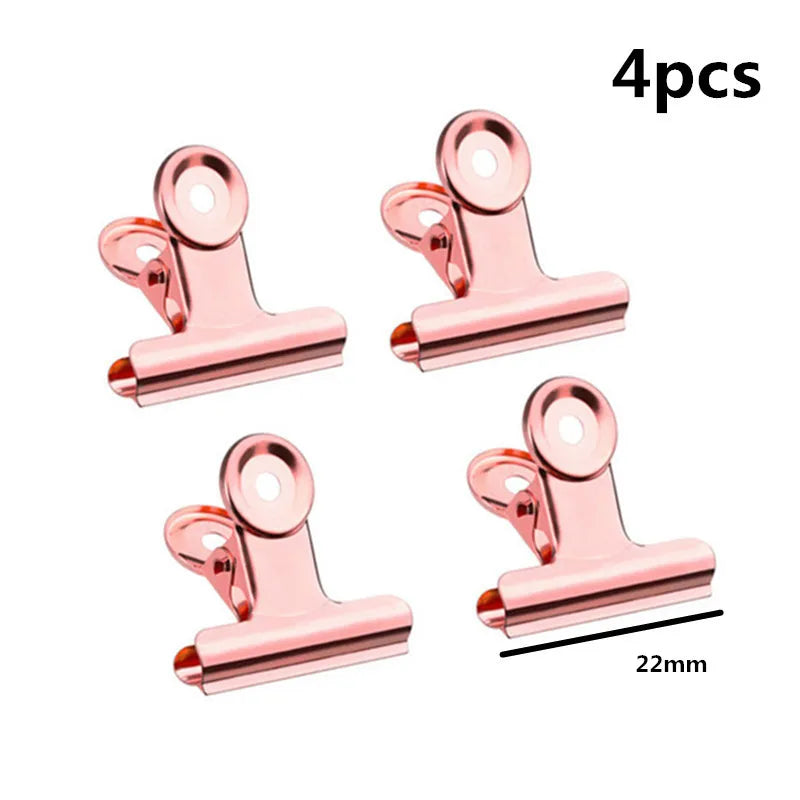 New 50mm 38mm 31mm 22mm Multicolor Round Metal Clamp Paper Clips Student School Office Supplies - 4pcs -22mmRose gold