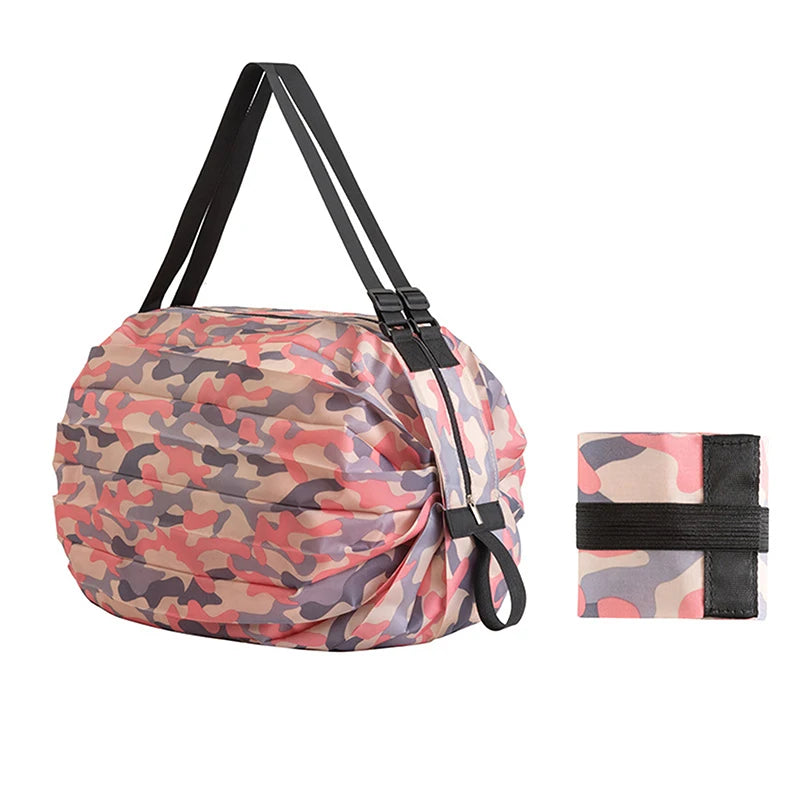 Foldable Storage Bag With Handle Portable Travel Camouflage Handbags Large Capacity Shopping Bag - Pink camouflage