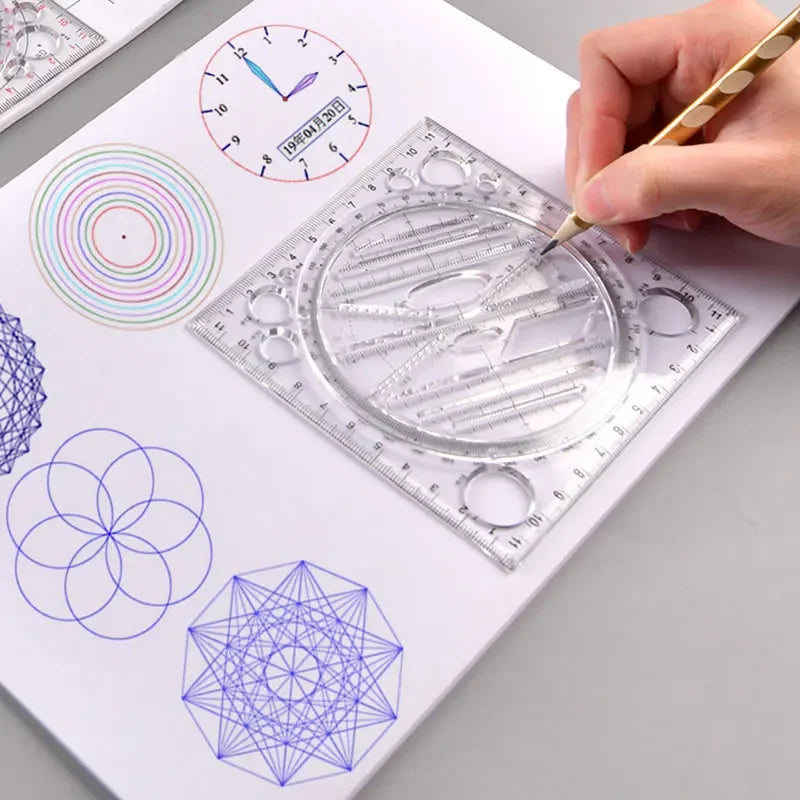 Multifunction Rotatable Ruler Drawing Template Art Design Architect Stereo Geometry Circle Drafting Measuring Scale Kawaii ru