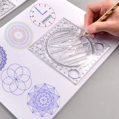 Multifunction Rotatable Ruler Drawing Template Art Design Architect Stereo Geometry Circle Drafting Measuring Scale Kawaii ru