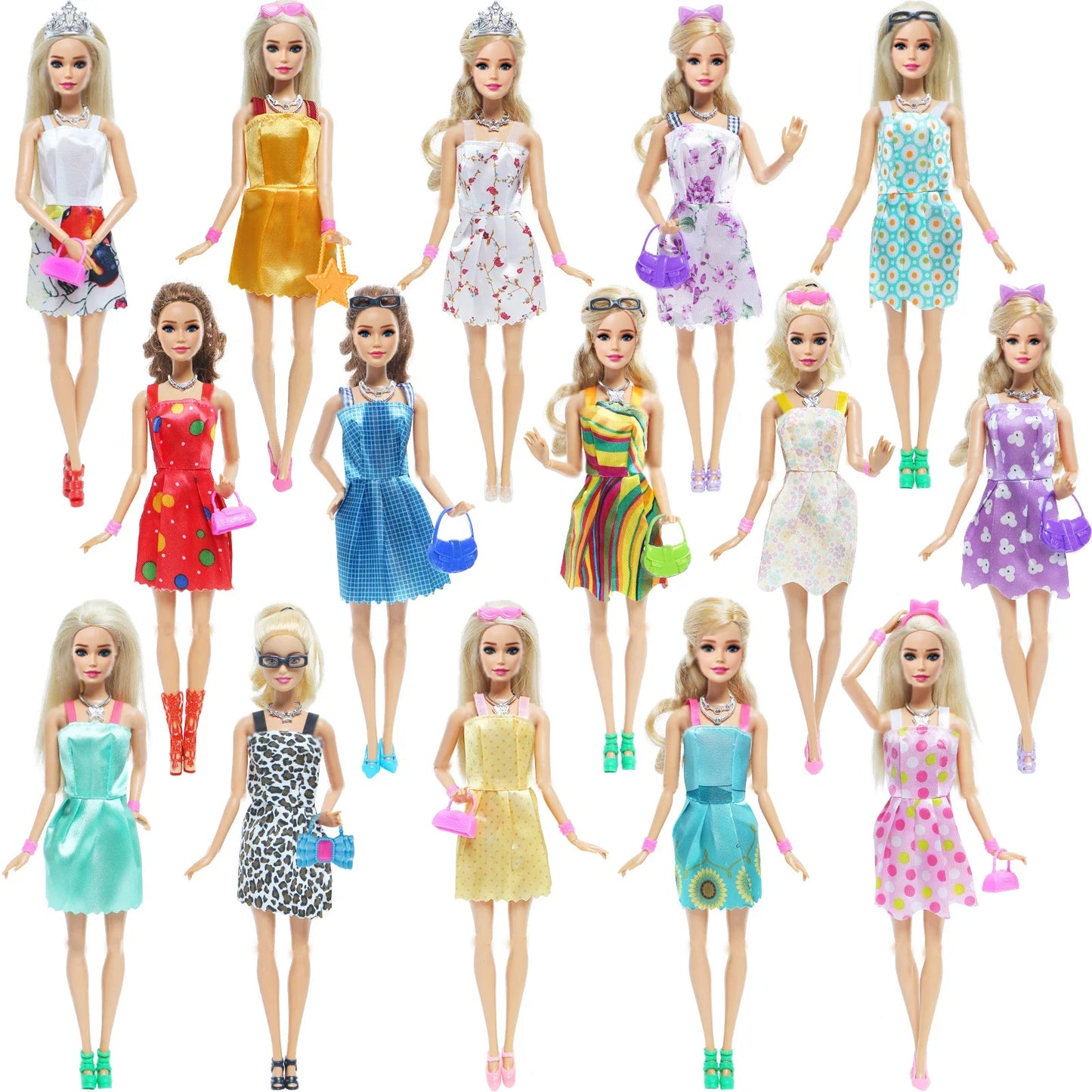 32 Item/Set 11.5 inch Doll Accessories=10 Mix Dress+ 4 Glasses+ 6 Necklaces+2 Handbag+ 10 Shoes Clothes 11.8'' Doll