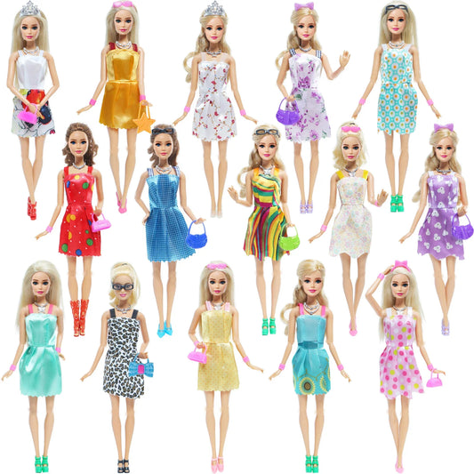 32 Item/Set 11.5 inch Doll Accessories=10 Mix Dress+ 4 Glasses+ 6 Necklaces+2 Handbag+ 10 Shoes Clothes 11.8'' Doll
