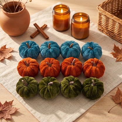 12pcs Velvet Pumpkin Decoration for Halloween Autumn Home Decor Tabletop Garden Ornaments Ideal for Thanksgiving Harvest Part
