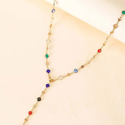 Sexy Long Crystal Lariat Necklace for Women Romantic Gold Color Boho Heart Strip Drop Chain Body Accessories Jewelry Party Gi