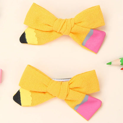 2Pcs Pencil Bow Hair Clips Cute Hairpins Kawaii Back To School Barrette For Girls Children Kids Headdress Headwear Accessorie
