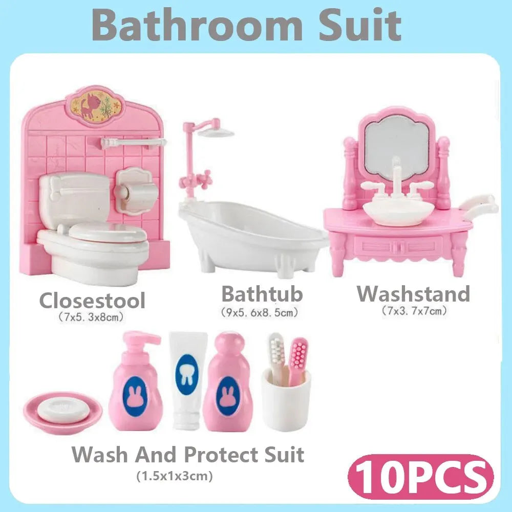 Cute Kawaii Pink 10 Items/Lot Miniature Dollhouse Furniture Accessory Kids Toys Kitchen Cooking Things For Girl Gifts - Pink-