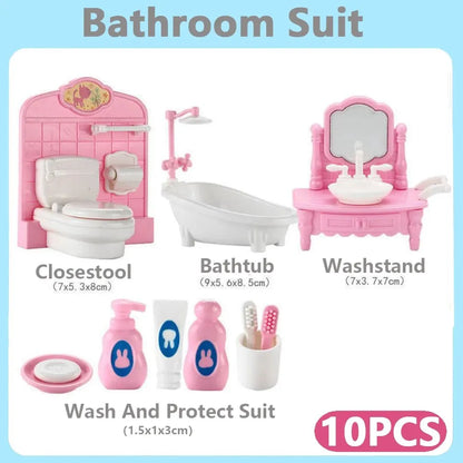 Cute Kawaii Pink 10 Items/Lot Miniature Dollhouse Furniture Accessory Kids Toys Kitchen Cooking Things For Girl Gifts - Pink-